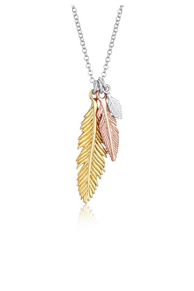 ELLI Halskette Damen Feder Boho Tricolor in 925 Sterling Silber
