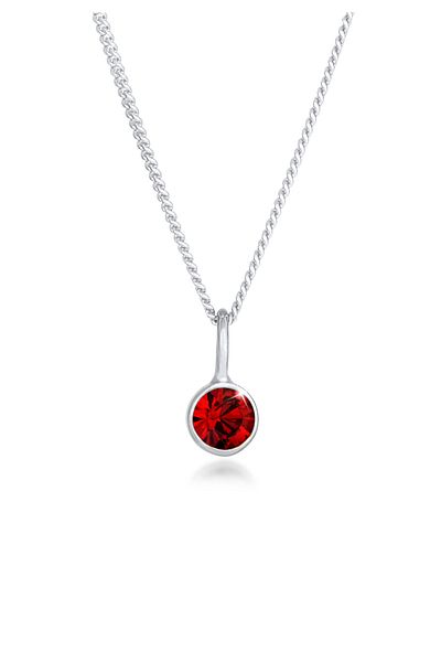 ELLI Colier Doamnă Pandantiv Solitaire Rotund Roșu Cu Cristal În Argint Sterling 925