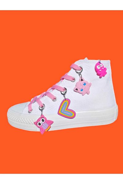 archiepet Pantofi sport pentru fete cu design special, lanț cu șireturi, roz, cu inimă minusculă, cu detalii de bomboane