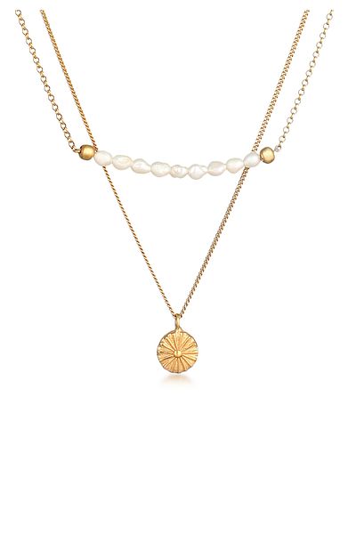 ELLI Necklace Premium Necklace Ladies Layer Coin Boho With Freshwater Cultured Pearls In 925 Sterlin