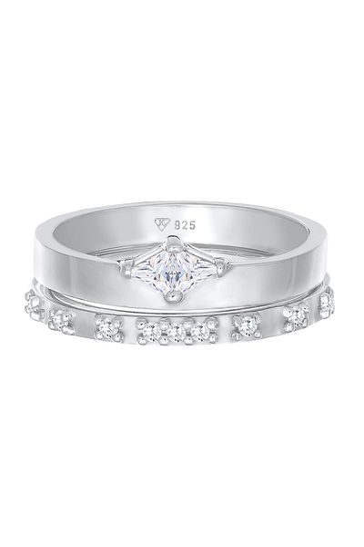 ELLI Inel De Damă Set Solitaire De Logodnă Cu Cristale De Zirconiu În Argint Sterling 925