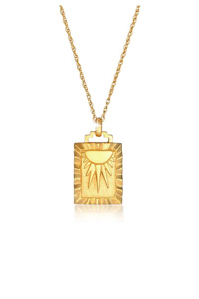 ELLI Necklace Womans Sunbeams Coin Rectangle Vintage 925 Sterling Silver Gold Plated