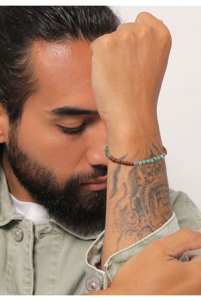 KUZZOI Pánský náramek ze skleněných korálků, barevný, ze sterlingového stříbra 925