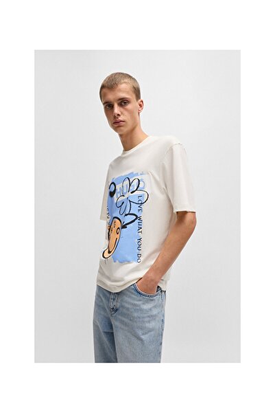 HUGO Grafitiden ilham alınan desenli pamuklu penye tişört