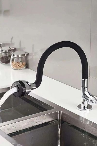 Amazex Store 2-Function Spiral Faucet Head with Colorful Silicone Swivel Head - Black (4767)
