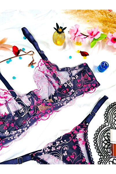 mendoza store Броде Синій Бюстгальтер з Квітами