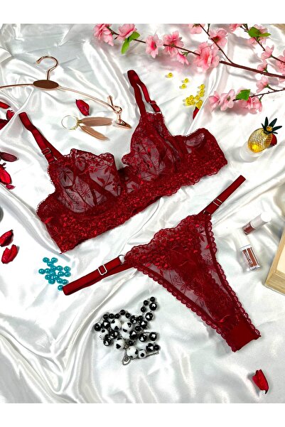 mendoza store Burgundy Broderija Til Set grudnjaka i gaćica