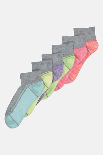 SKECHERS Kids Girl 6 Pair Textured Qtr Crew Socks, Grey Combo