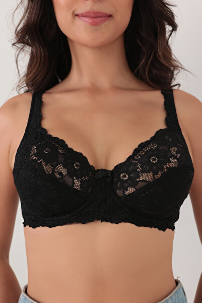 Malika Μαύρο Σουτιέν με δαντέλα και Underwire Gather Minimizer - Χοντρό λουράκι 4676003 -ελάνορ