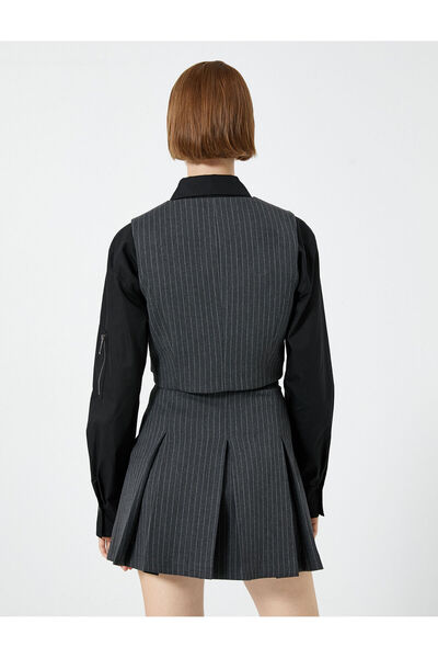 Koton Crop Vest Buttoned V-Neck Lined