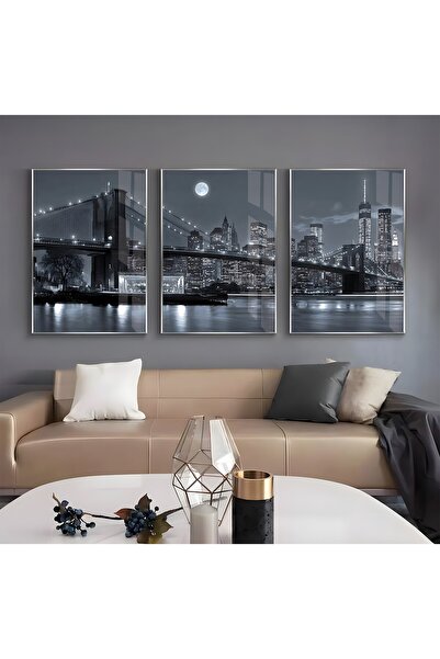 EMYA HOME Pictură pe sticlă cu trei dimensiuni New York City Night cu cadru m...