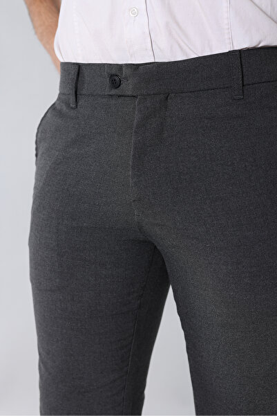 MY VİNTAGE Dark Gray Men's Slim Fit Lycra Ankle Length Italian Cut Fabric Trousers