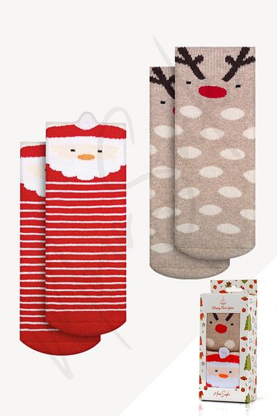 Mono Socks - Παιδικές κάλτσες 2 τεμαχίων χοντρές χειμερινές χριστουγεννιάτικες κάλτσες με σχέδιο ελαφιού
