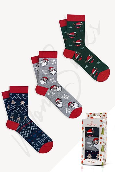 Mono Socks - Pack of 3 Hoho Christmas Grandfather Patterned New Year's Gift Socks