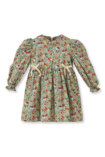 Maya And Luca Long Sleeve Floral Print Girls' Dress - Ribbon Lined