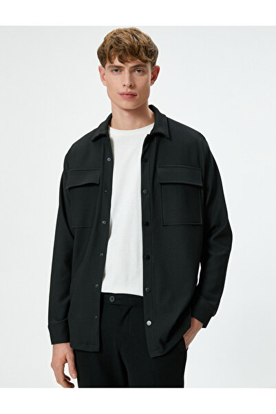 Koton Kışlık Gömlek Cep Detaylı Çıtçıt Düğmeli Klasik Yaka Dokulu