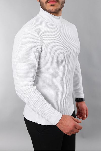 a02teks Ανδρικό πουλόβερ με λεπτή εφαρμογή HALF Turtleneck με ραβδώσεις