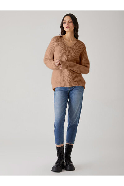 Ltb V Yaka Triko Kahve Rengi Kazak