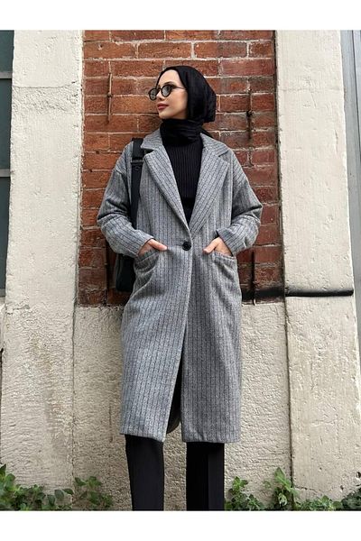 TANISA TNS-4348 Model Vamer Palton cu ștampilă în dungi