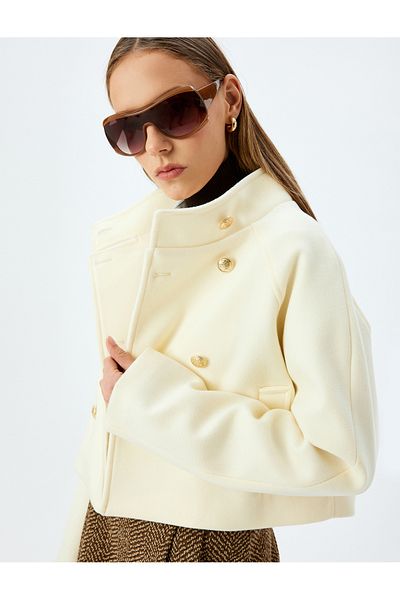 Koton Buttoned Stand Collar Pocket Detailed Short Seasonal Jacket