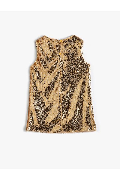 Koton Sequin Sequined Dress Sleeveless Round Neck