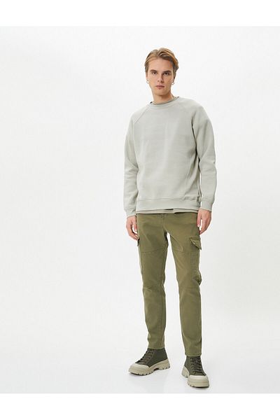 Koton Slim Fit Washed Trousers - Cargo Pocket and Button Detail