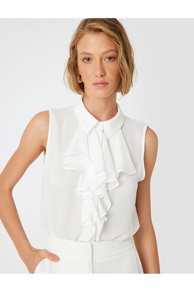 Koton Crepe Fabric Sleeveless and Ruffle Shirt