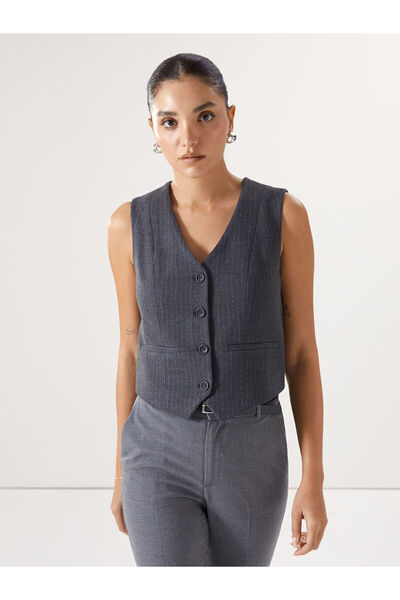 LC Waikiki Lcwk V-Neck Striped Women's Classic Vest