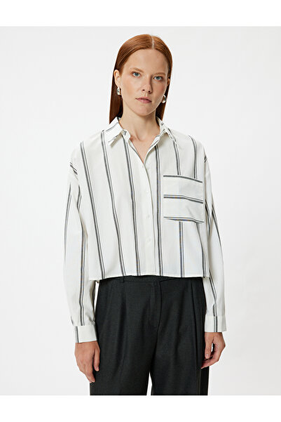 Koton Bavlněná popelínová košile - dlouhý rukáv a detail kapsy