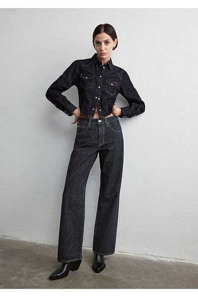 Mavi Breda Iconic Grau gestreifte Jeanshose 1011042 -89422