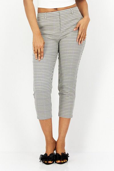 DOROTHY PERKINS Women Petite Checkered Straight Leg Pants, White Combo