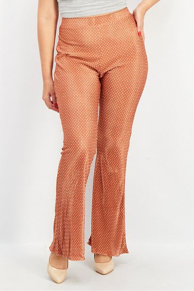 Asos Design Women Flare Textured Pants, Rust