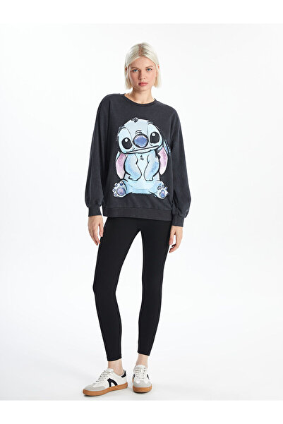 LC Waikiki Γυναικείο χοντρό φούτερ Lcw Crew Neck Lilo & Stitch με στάμπα