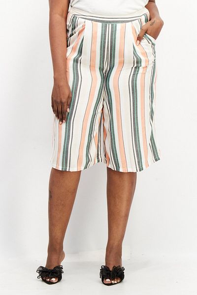 Asos Design Women Regular Fit Stripe Tokong Pants, Cream Combo