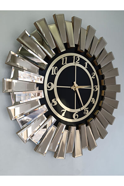 AYNA DENİZİ Güneş Twins Bronze Black Model Altın Siyah Renk 70 Cm Dekoratif Aynalı Duvar Saati