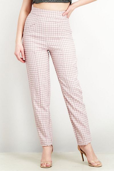 Heartbreak Women Regular Fit Gingham Pattern Pants, Lilac Combo