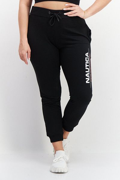 Nautica Women Regular Fit Brand Logo Jogger Pants, Black Combo