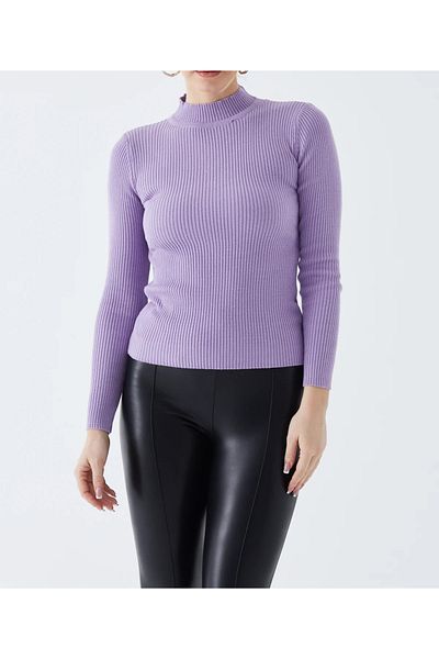 Tex Republic Liliac pe jumătate guler cu gât cu nervuri Tricoturi damă Pulover Lycra Tendință de bază