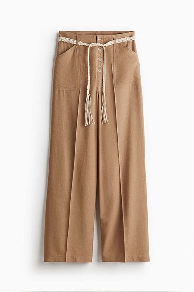 H&M Linen-blend Tie-belt Trousers