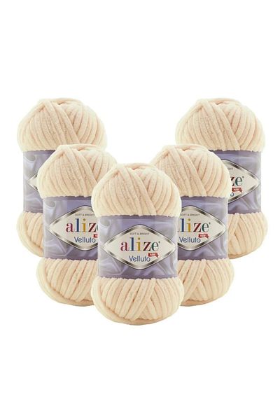 Alize 5 Pieces of Velluto Velvet Hand Knitting - 5X100G 310 Honey Foam 68 Meters