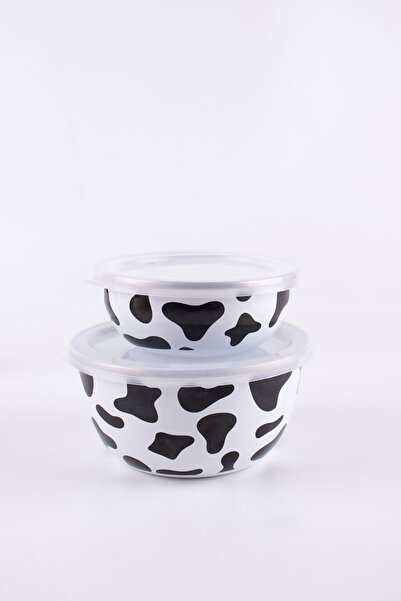 EMAYlab Enameled Mötilda 12-14 Cow Pattern Bowl Set - Dish and Stove Can Be Covered