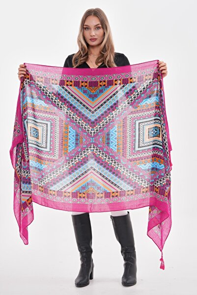 Axesoire 15239 Patterned Tasseled Fuchsia Shawl