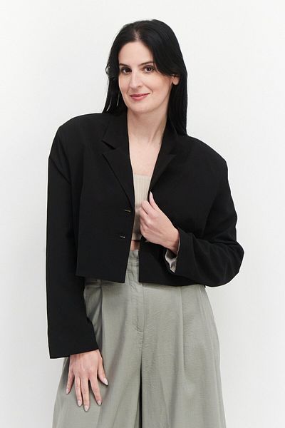 TopShop Women Regular Fit Solid Crop Casual Blazer, Black