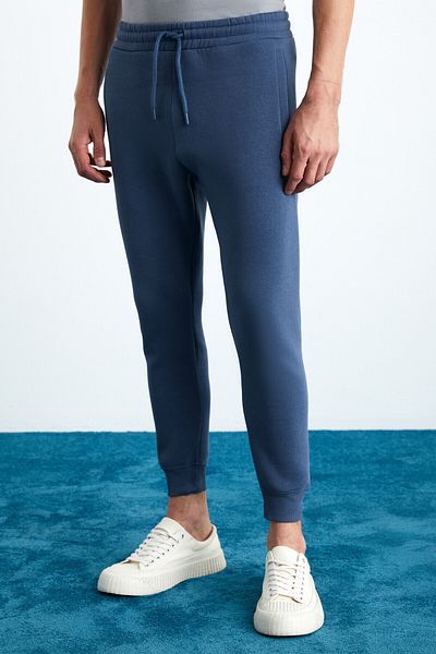 GRIMELANGE Hakone Men's Basic Soft Regular Fit Elastic Leg Organic Cotton Indigo Sweatpants