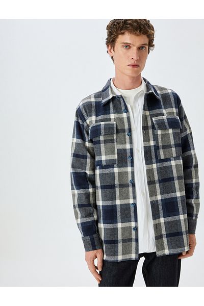 Koton Karierte Holzfällerhemdjacke mit langen Ärmeln und Taschendetail