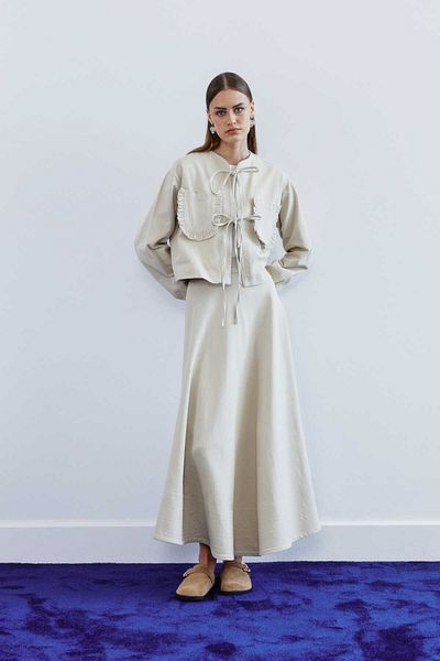 EKRUTEX Stone Colored Pockets - Ruffle Detailed Skirt Set
