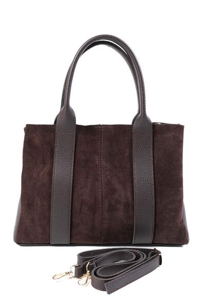 Mio Gusto Dámská kabelka z pravého semiše do ruky a přes rameno v hnědé barvě