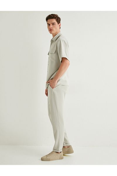 Koton Gabardine Trousers with Tie Waist and Pocket Detail