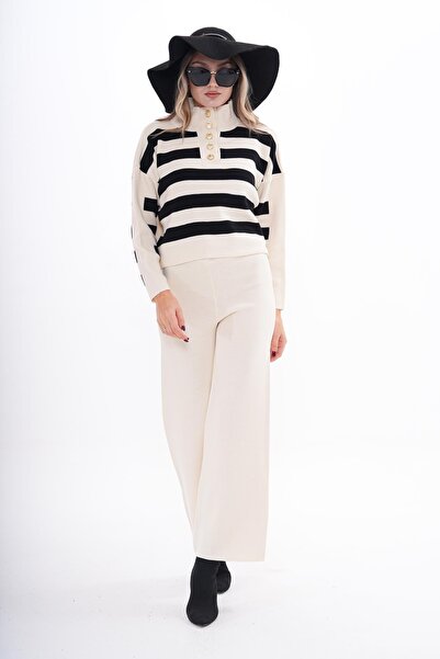 ŞİMAL Women's Stripe Detailed Trouser Knitwear Knitted Two-Piece Set 255051 -