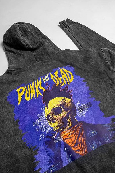 Sekizbiraltı Punks Not Dead Printed - Μαύρο Oversize Unisex Hoodie που πλένεται